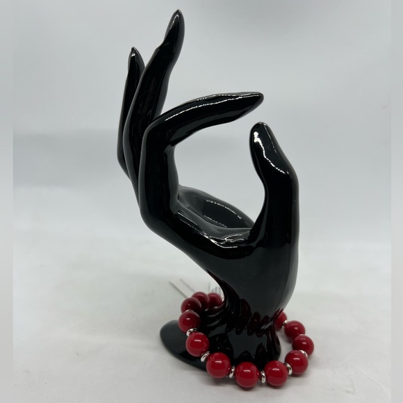 NWT Vintage Charter Club Stretch Bracelet with Red and Silver Beads - Picture 3 of 3